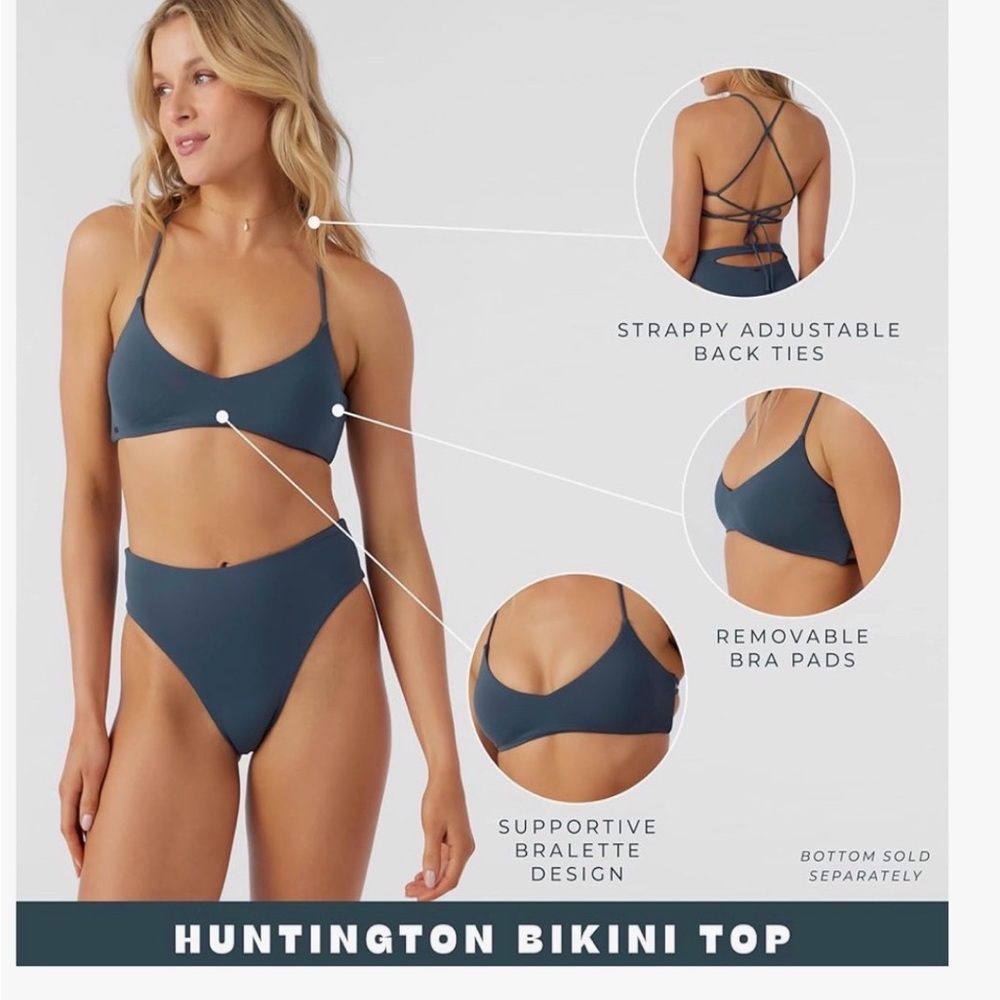 O'Neill Huntington Bikini Top -slate strappy cross back Dark Blue & saltwater